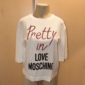 Love Moschino White and Red Logo Top